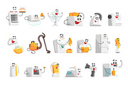 Smiling household appliances set for label design. Colorful detailed vector Illustrations