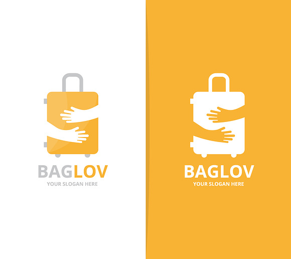 Vector of bag and hands logo combination. Baggage and embrace symbol or icon. Unique suitcase and hug logotype design template. in Logo Templates - product preview 1