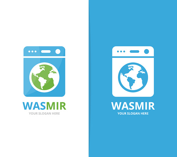Vector of laundry and world logo combination. Washing machine and planet symbol or icon. Unique washer and earth logotype design template. in Logo Templates - product preview 1