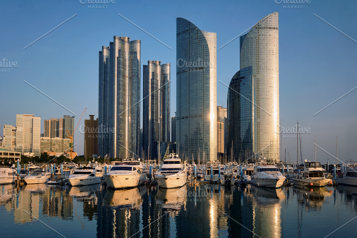 Busan marina with yachts on sunset, South Korea in Graphics - product preview 8
