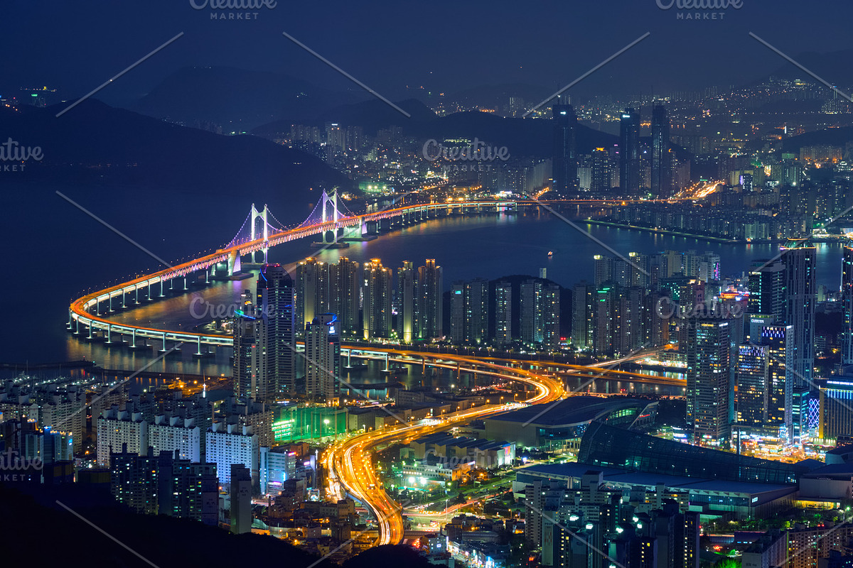 Busan cityscape Gwangan Bridge  at night in Graphics - product preview 8