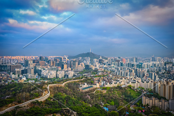 Seoul skyline on sunset, South Korea.