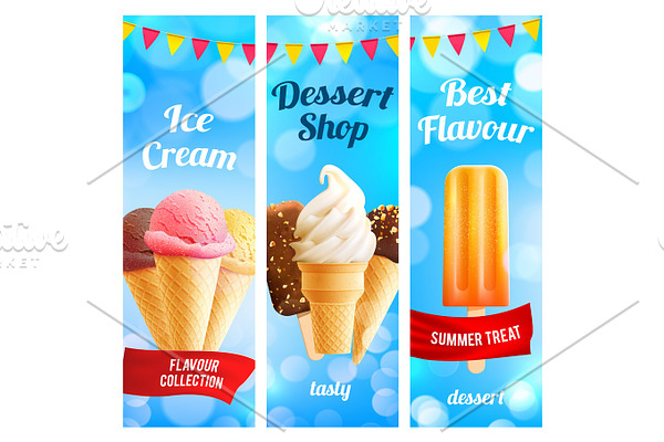 Vector banners set for ice cream dessert shop