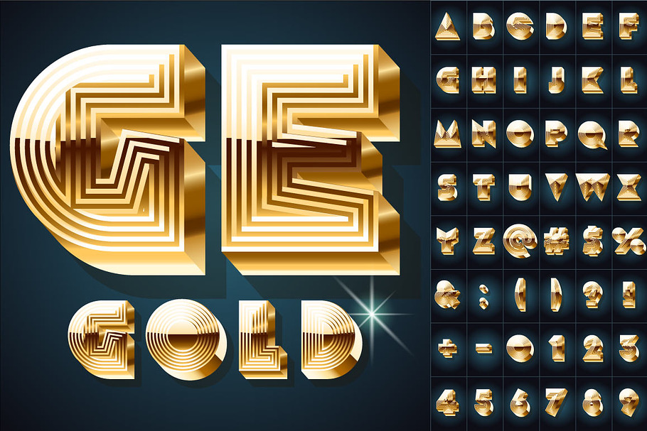 Extra beveled golden font collection in Objects - product preview 8