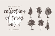 Collection of hand drawn trees
