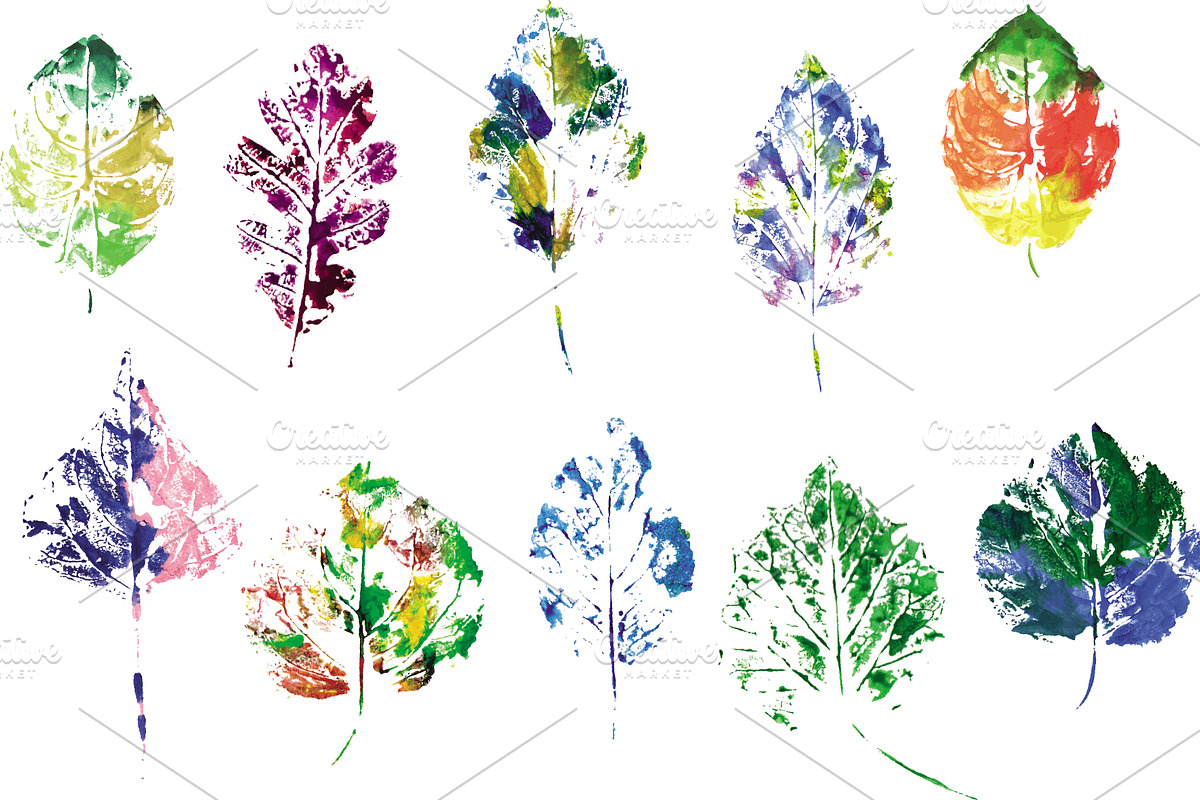 Set of  watercolor hand drawn leaves in Objects - product preview 8