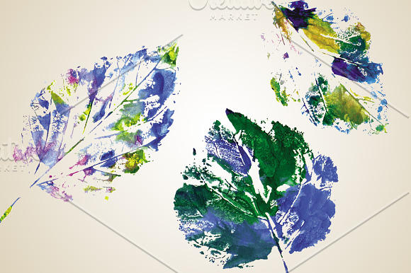 Set of  watercolor hand drawn leaves in Objects - product preview 1
