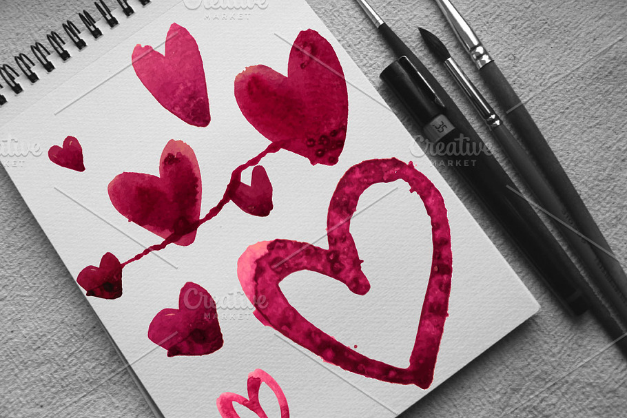 Marsala watercolor hearts in Illustrations - product preview 8