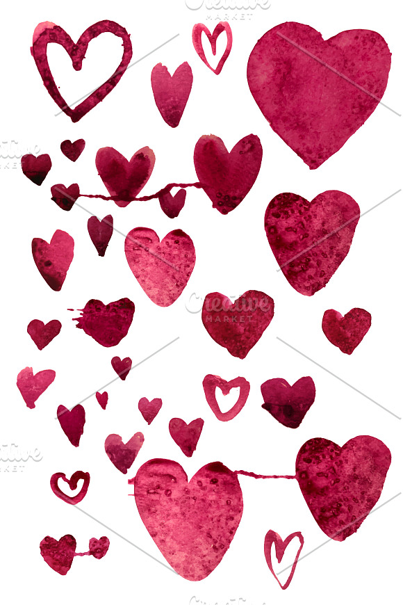 Marsala watercolor hearts in Illustrations - product preview 1
