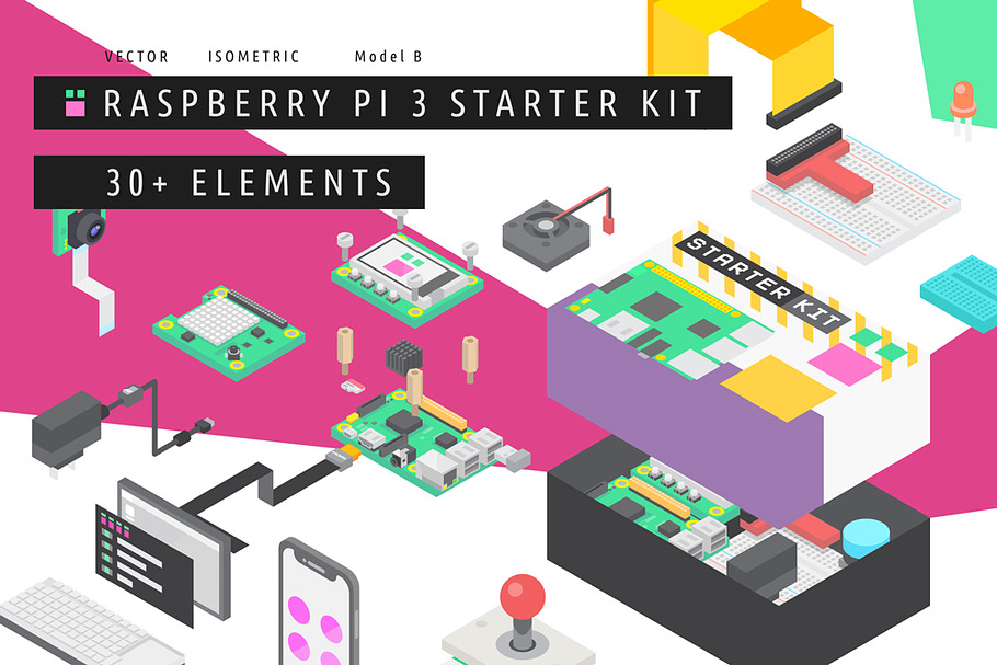 Isometric Raspberry Pi 3 Starter Kit