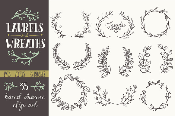 Whimsical Laurels & Wreaths Clipart! in Objects - product preview 2