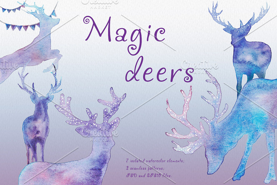 Magic deers. Watercolor illustration