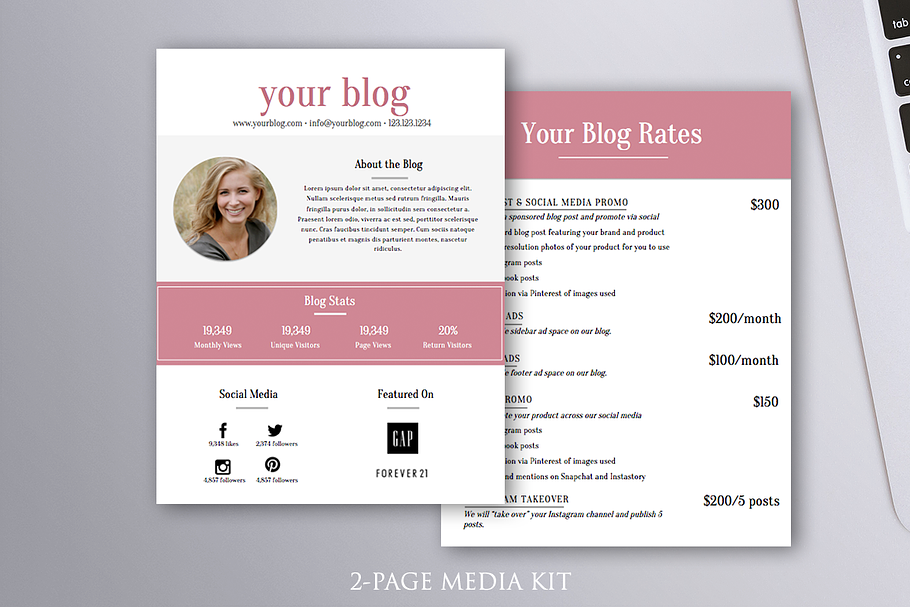 Media Kit Blog Rates 2 Pack Template