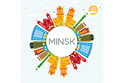 Minsk Skyline with Color Buildings