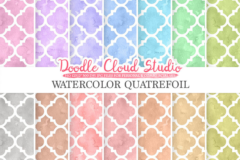 Watercolor Quatrefoil digital paper