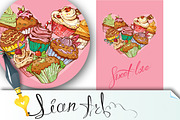 Holiday card with sweet cupcakes