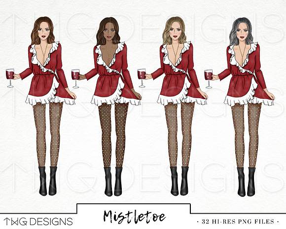 Christmas Fashion Girl Clip Art in Illustrations - product preview 4