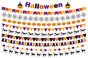 Halloween set of festive decorations flags, bunting, garland. Collection of elements for your design. Isolated on white background. Vector illustration.
