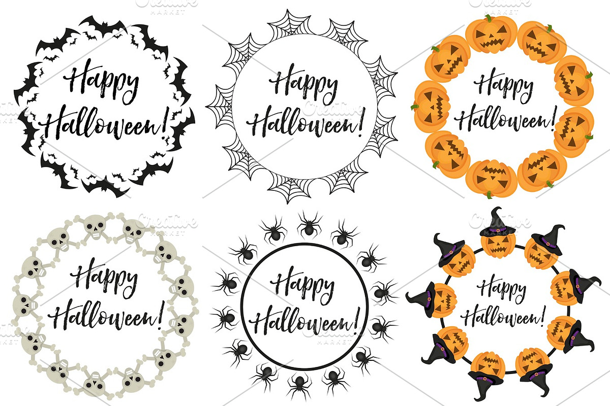 Halloween round frame for text. Isolated on white background. Template for your card design. Vector illustration. in Objects - product preview 8