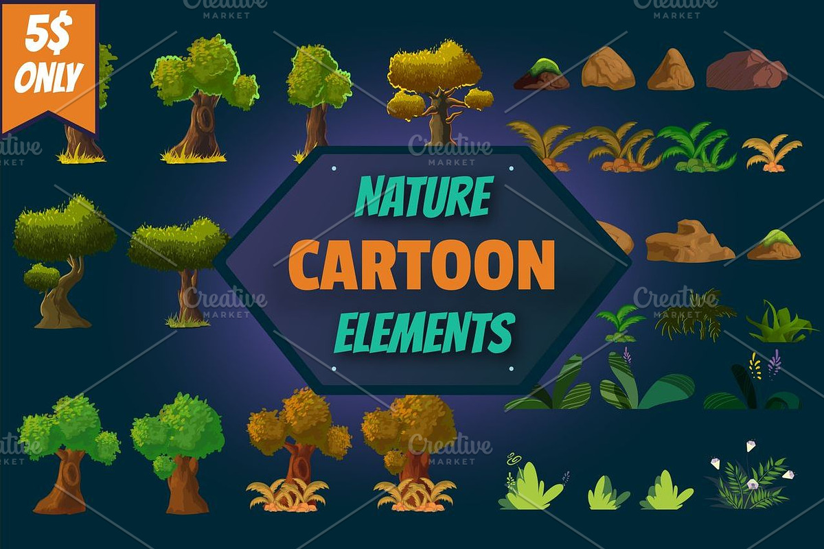 Cartoon Nature Elements Set in Objects - product preview 8