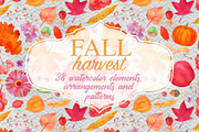 Watercolor fall harvest clipart