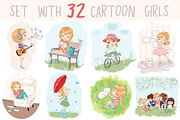 set with 32 cartoon girls-cute girls