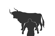 man holding bull on his shoulders