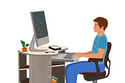 man working on computer, programming