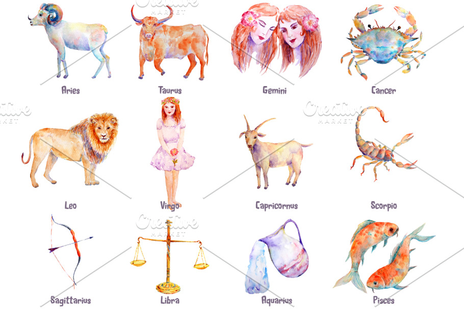 Watercolor Astrological Sign Clipart