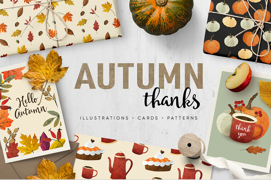 Autumn thanks illustrations, pattern