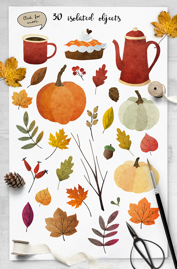 Autumn thanks illustrations, pattern in Illustrations - product preview 1