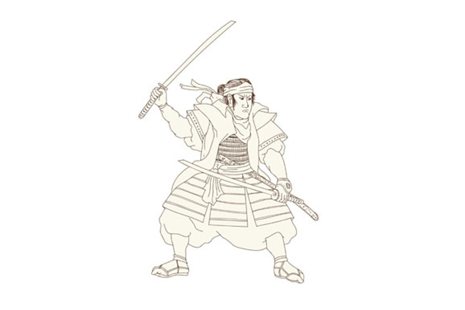 Samurai Warrior Katana Fight Stance  in Illustrations - product preview 8