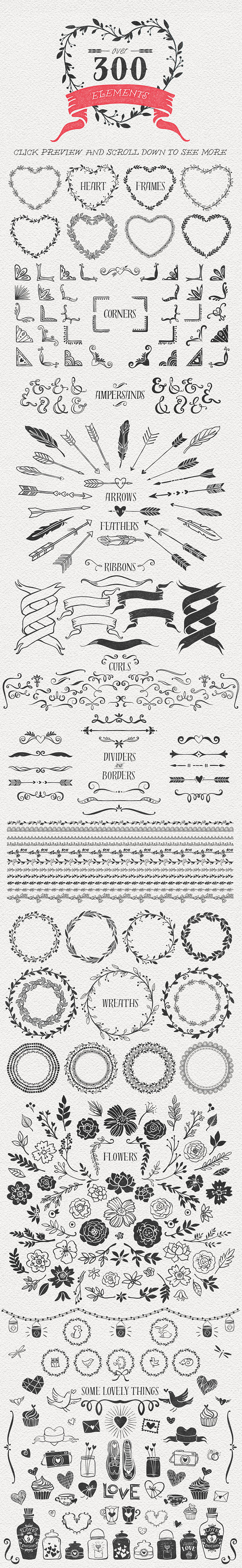 Hand Drawn Romantic Decoration Pack in Illustrations - product preview 3