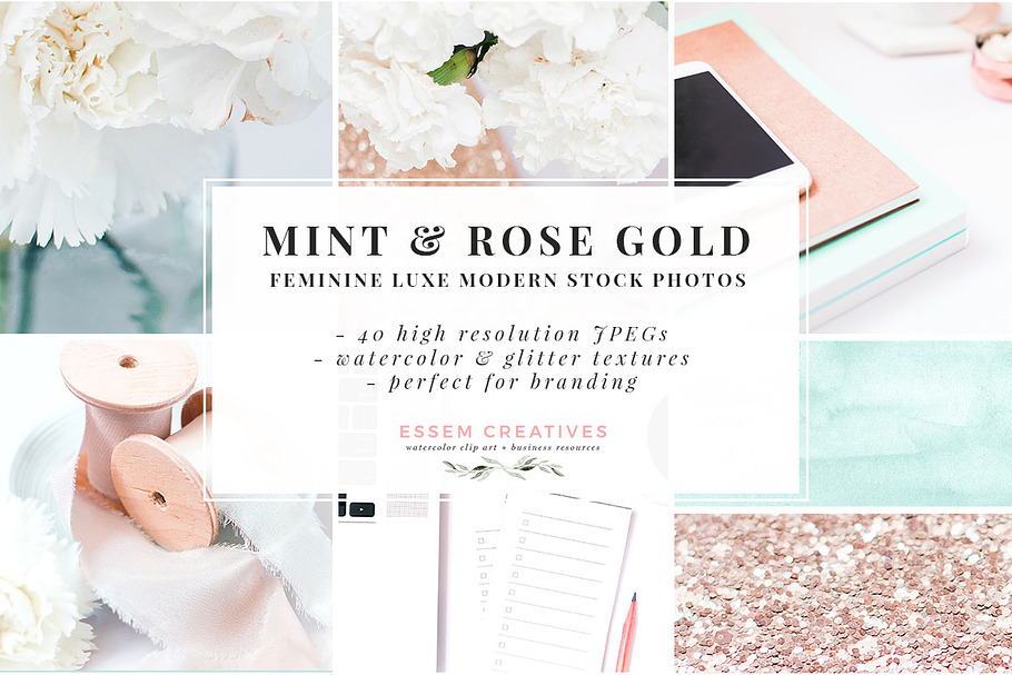 Mint Rose Gold Stock Photo Bundle in Social Media Templates - product preview 8