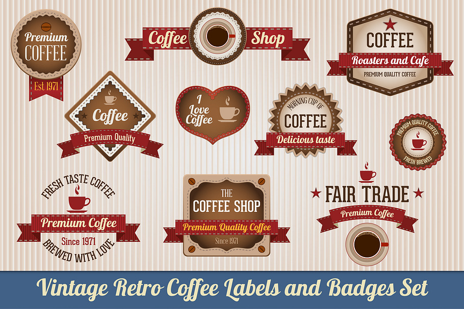 Retro Coffee Labels and Badges set in Objects - product preview 8