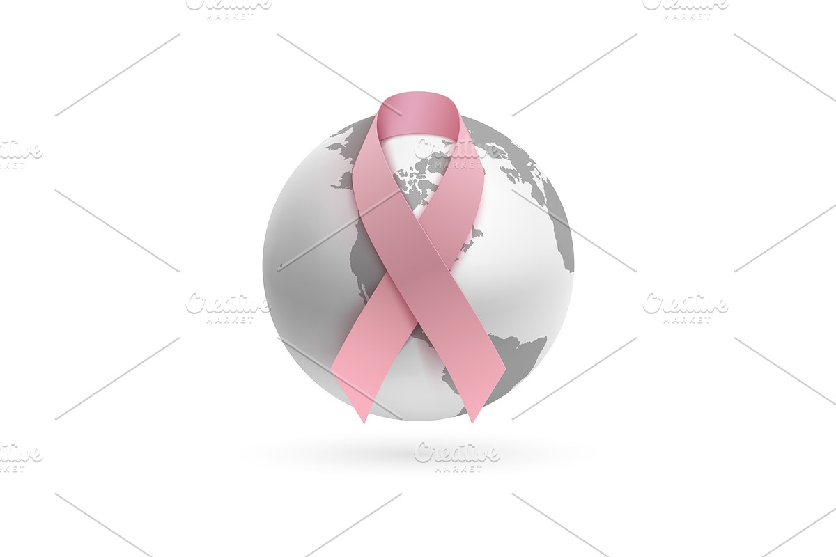 Background with pink ribbon and monochrome earth icon., in Objects - product preview 8