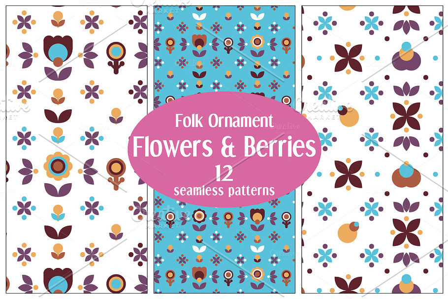 12 Floral Folk Patterns in Patterns - product preview 8