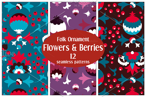 12 Floral Folk Patterns in Patterns - product preview 3