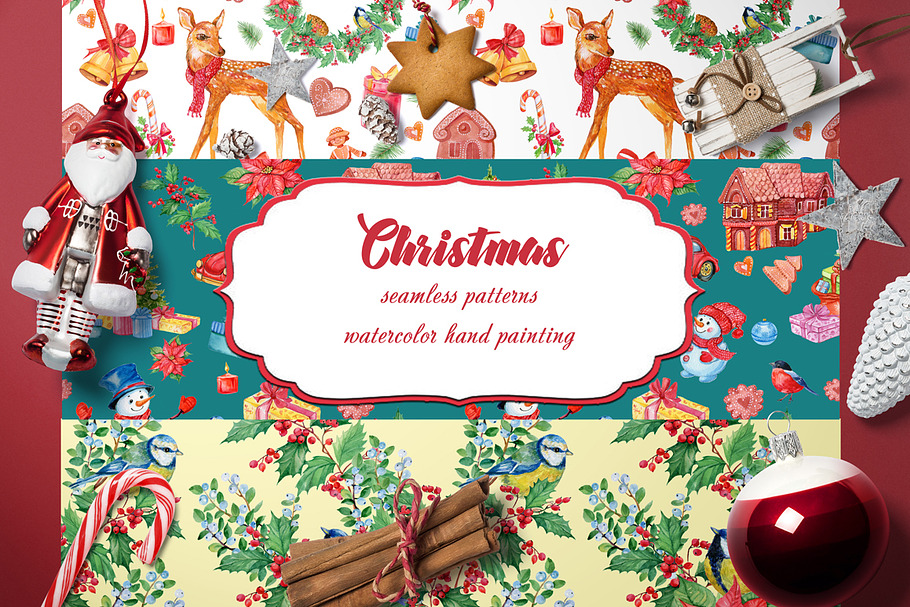Christmas patterns watercolor in Patterns - product preview 8
