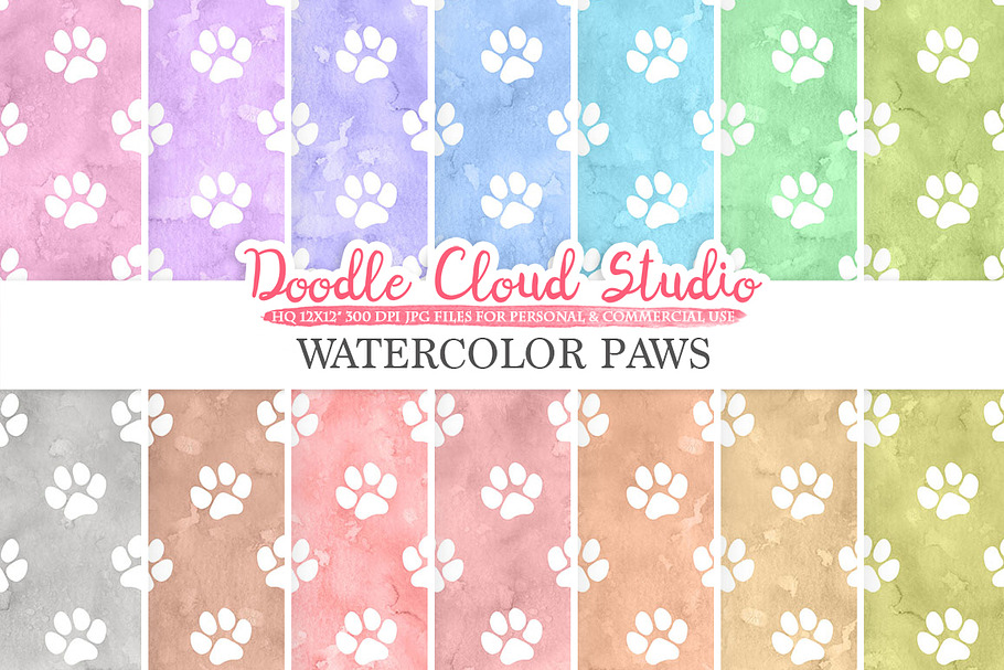 Watercolor Paws digital paper in Patterns - product preview 8