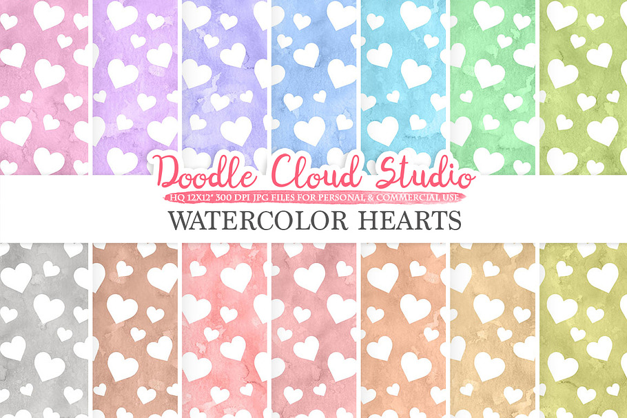 Watercolor Hearts digital paper