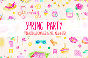 77 Spring Party Watercolor Elements