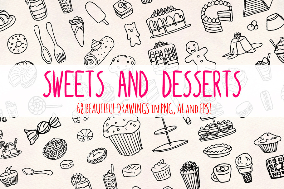 68 Sweets Desserts Graphic Sketches
