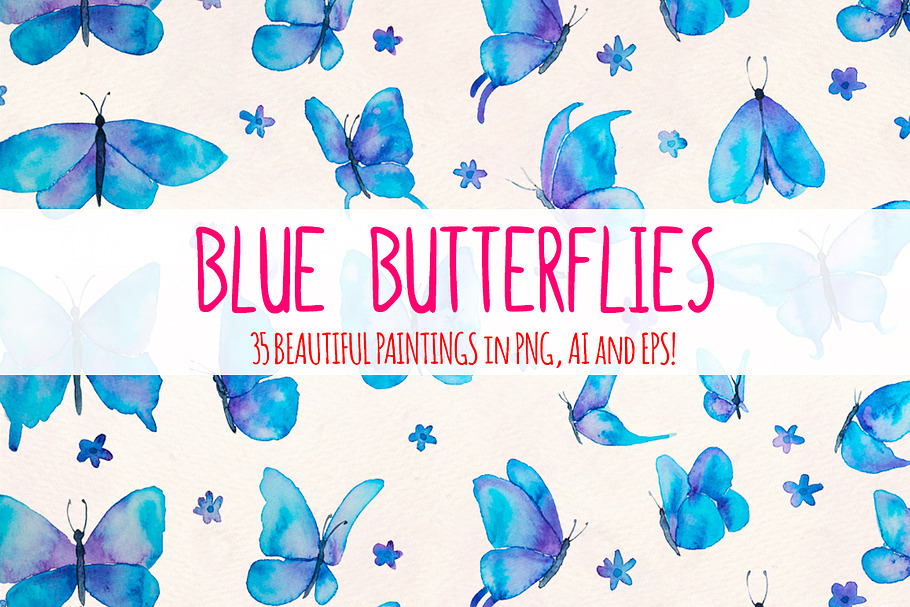 Blue Butterflies 35 Cute Elements