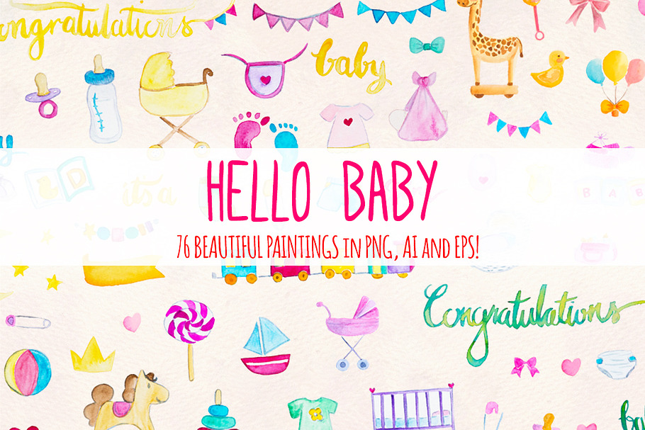 Hello Baby 76 New Baby Elements in Illustrations - product preview 8