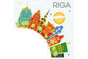 Riga Skyline with Color Buildings