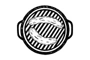 Sausages grilling on barbecue engraving vector