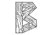 Wooden letter B engraving vector illustration