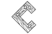 Wooden letter C engraving vector illustration