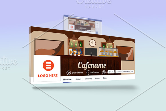 cafe facebook cover page template in Facebook Templates - product preview 2